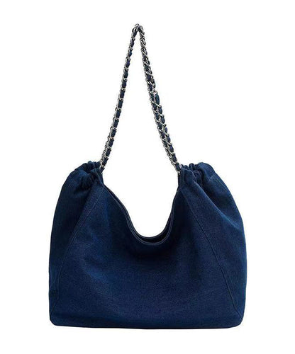 Navy Chain Linked Large Capacity Denim Satchel Handbag