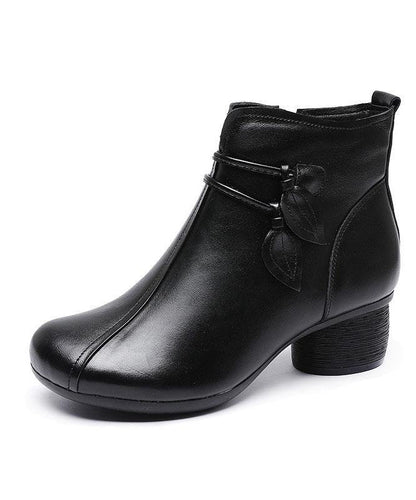 Brown Zippered Cowhide Leather Boots Splicing Boots
