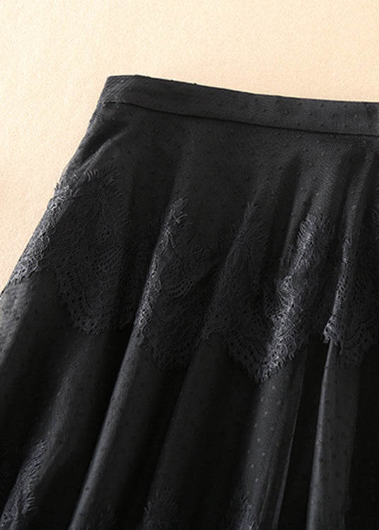 Style Black High Waist Patchwork Lace Skirts Spring
