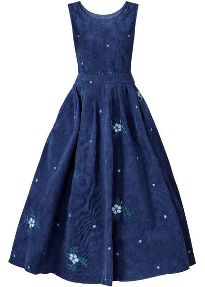 Embroideried Slim Fit Corduroy a Line Dress Two Pieces Set Spring
