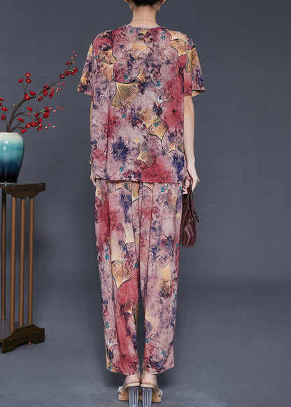 Purple Print Chiffon Oriental Sets 2 Pieces Summer