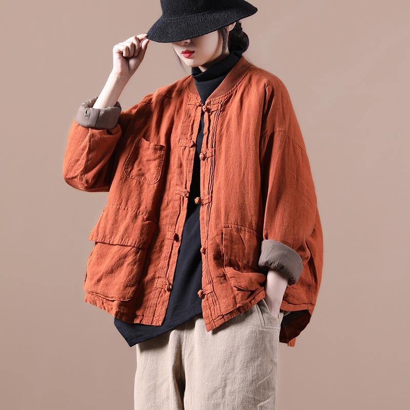 Orange Linen Jacket Short Coat