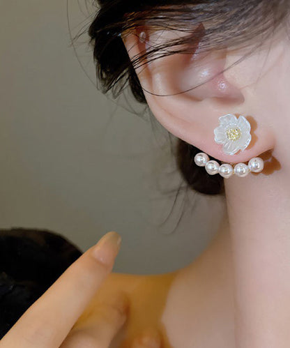 Art White Sterling Silver Alloy Pearl Stud Earrings