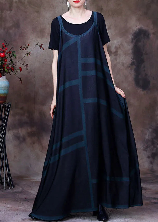 Green Striped Print Exra Large Hem Silk Spaghetti Strap Dress and Tanks Two Pieces Set Summer