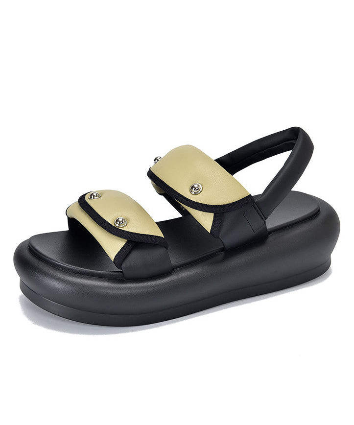 Black Buckle Strap Rivet Splicing Platform Sandals