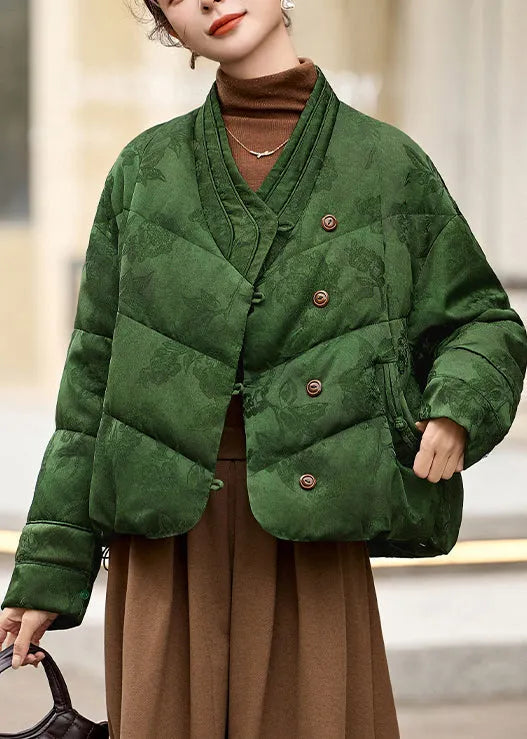 Chinese Style Yellow Jacquard Fur Patchwork Duck Down Coat Winter