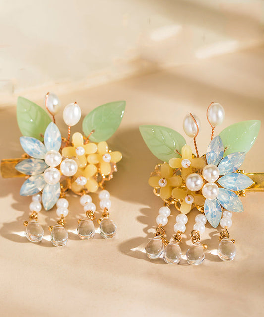 Retro Rainbow Alloy Pearl Colored Glaze Tassel Kids a Pair Hairpin