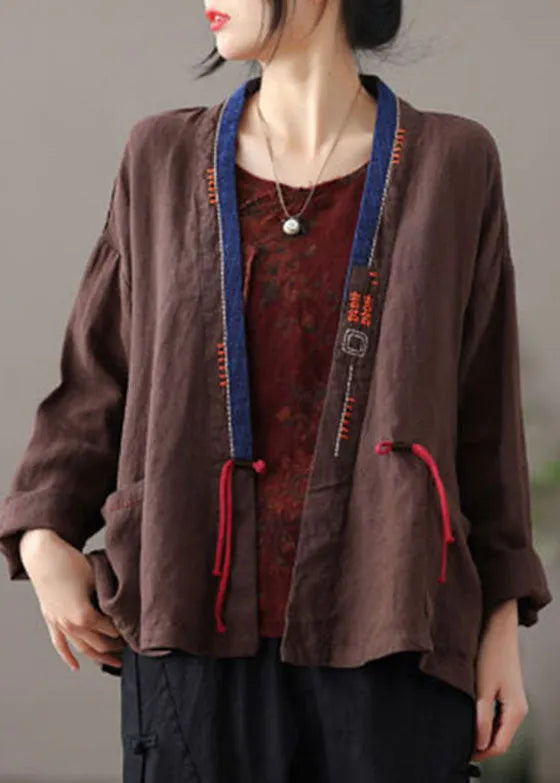 Mulberry Embroideried Patchwork Loose Coat Spring