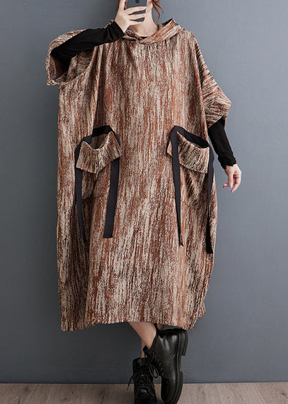 Khaki Oversized Big Pockets Cotton Long Dress Spring