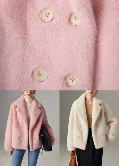 Loose Pink Notched Double Breast Mink Hair Coats Winter
