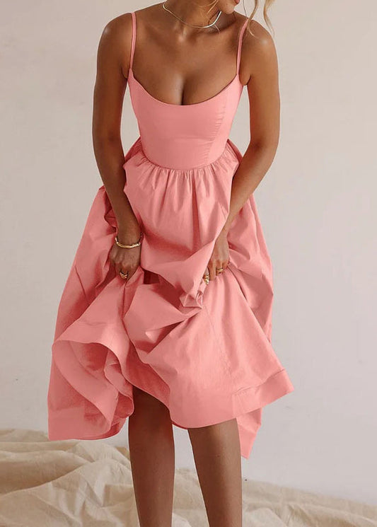 Pink Slash Neck Patchwork Maxi Spaghetti Strap Dress Sleeveless