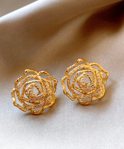 Art Gold Copper Overgild Hollow Out Stud Earrings