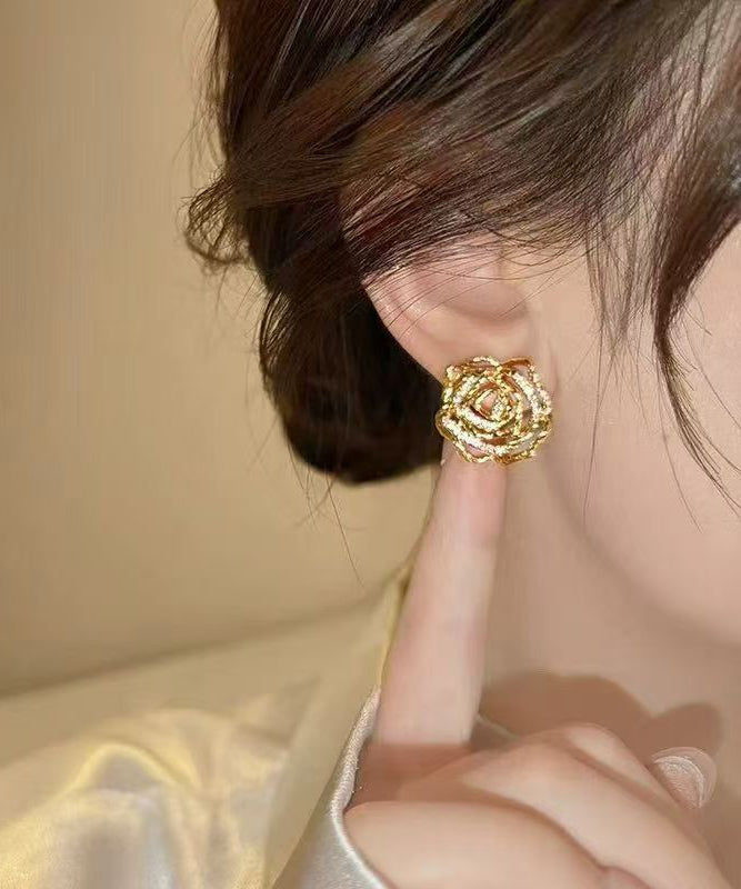 Art Gold Copper Overgild Hollow Out Stud Earrings