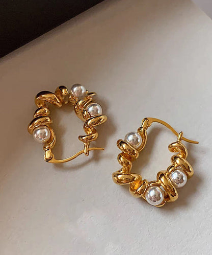 Art Gold Copper Overgild Pearl Hoop Earrings