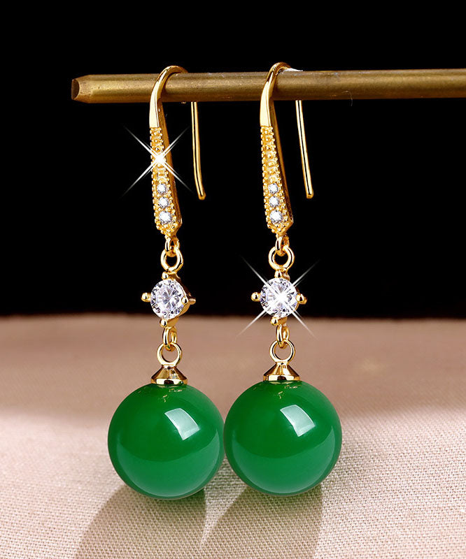 Art Green 14k Gold Agate Zircon Drop Earrings