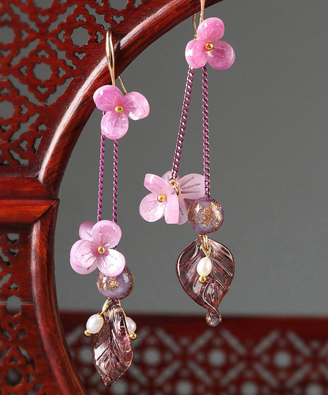 Art Pink Sterling Silver Water Drop Drop Earrings