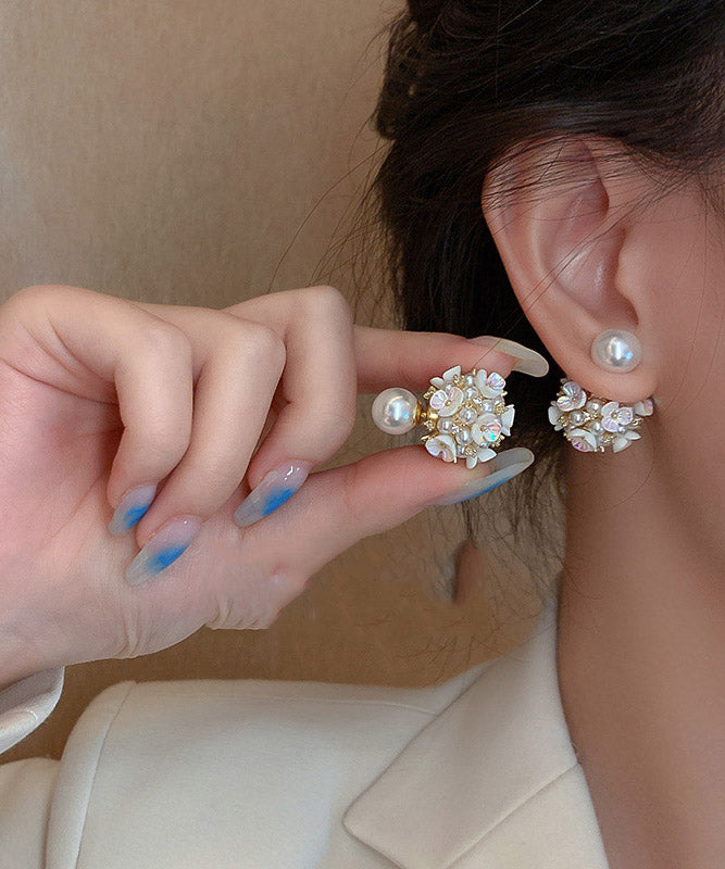 Art White Alloy Acrylic Pearl Zircon Stud Earrings