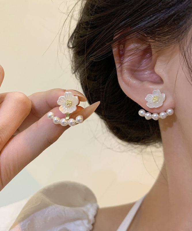 Art White Sterling Silver Alloy Pearl Stud Earrings