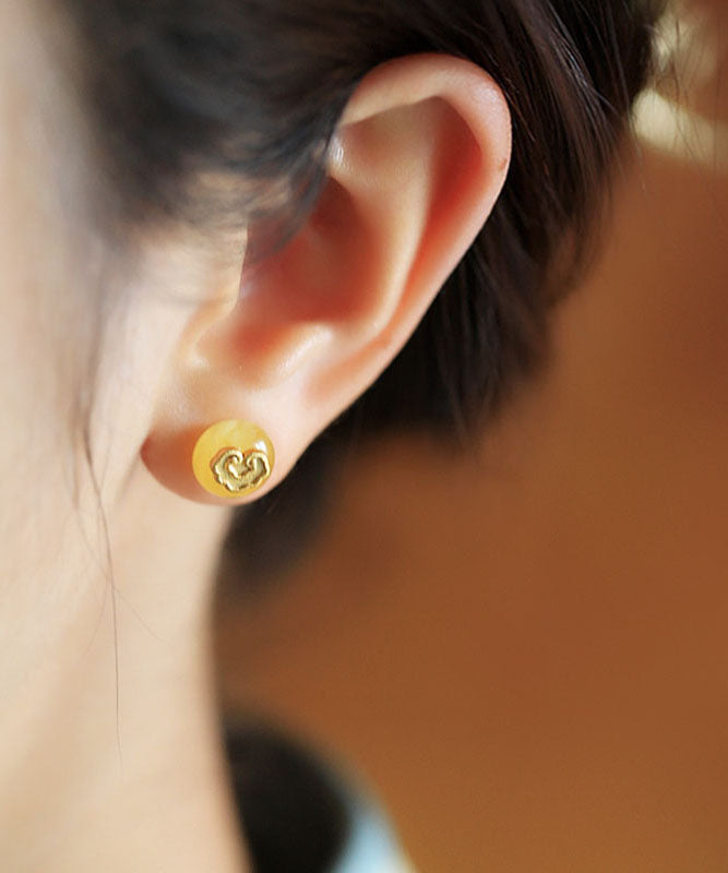 Art Yellow Ancient Gold Beeswax Lock of Good Wishes Stud Earrings
