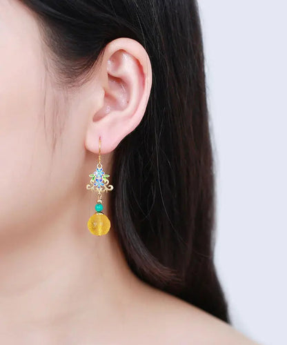 Sterling Silver Inlaid Amber Turquoise Drop Earrings