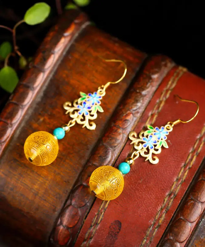 Sterling Silver Inlaid Amber Turquoise Drop Earrings