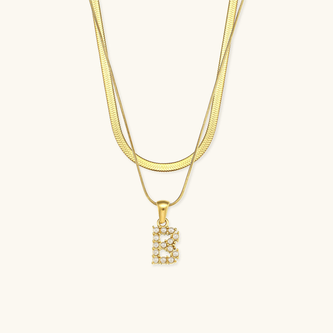 Opal Charm - Layered Gold Initial Necklace