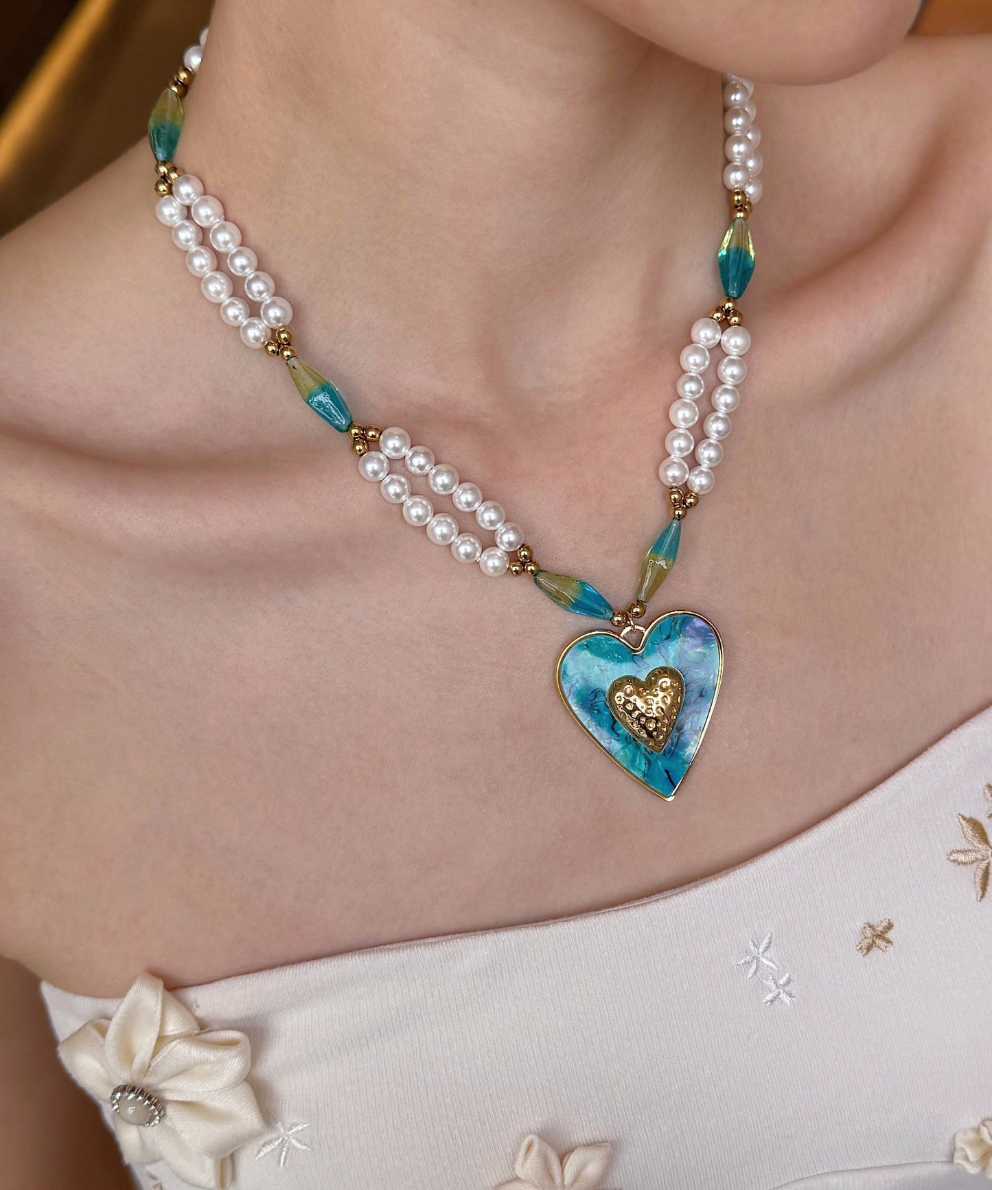 Blue Love Pearl Adjustable Alloy Pendant Necklace