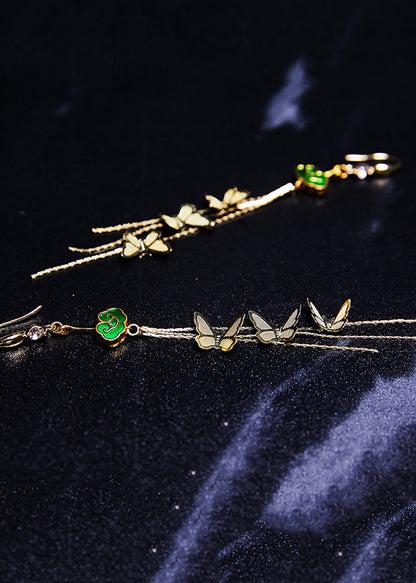 Butterfly Tassels 14k Gold Long Drop Earrings