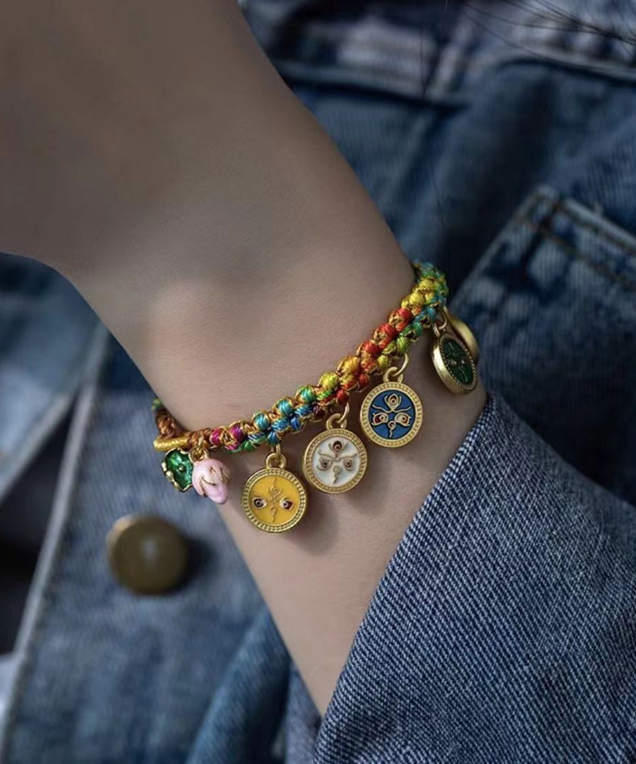 Colorblock Sterling Silver Overgild Tassel Charm Bracelet