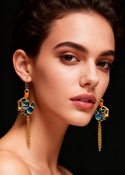 Enamel Gilding Tassels Long Drop Earrings