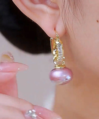 Gold Copper Alloy Zircon Pearl Drop Earrings