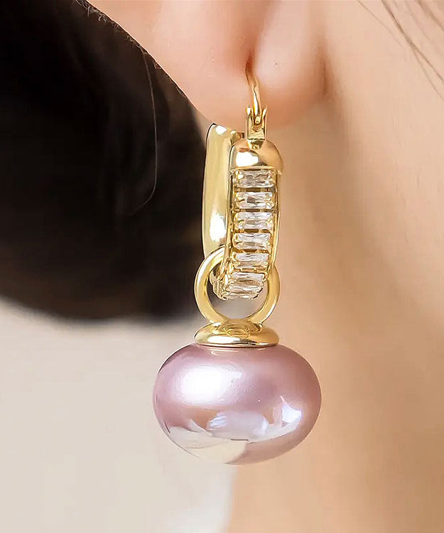 Gold Copper Alloy Zircon Pearl Drop Earrings
