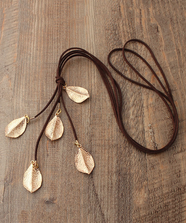 Gold Leaf Long Pendant Necklace