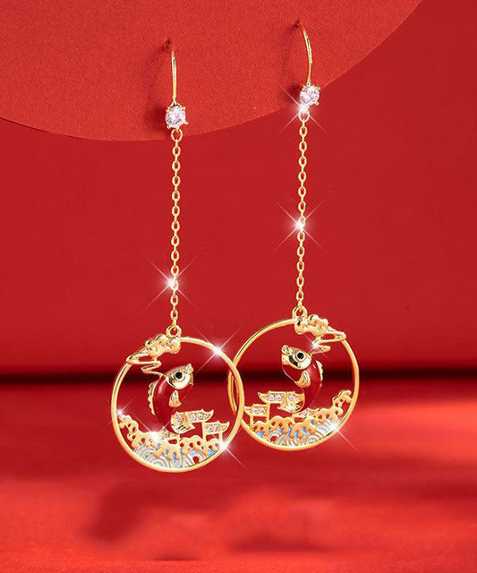 Gold Orange Overgild Zircon Oil Drip Koi Fish Drop Earrings Tw1036