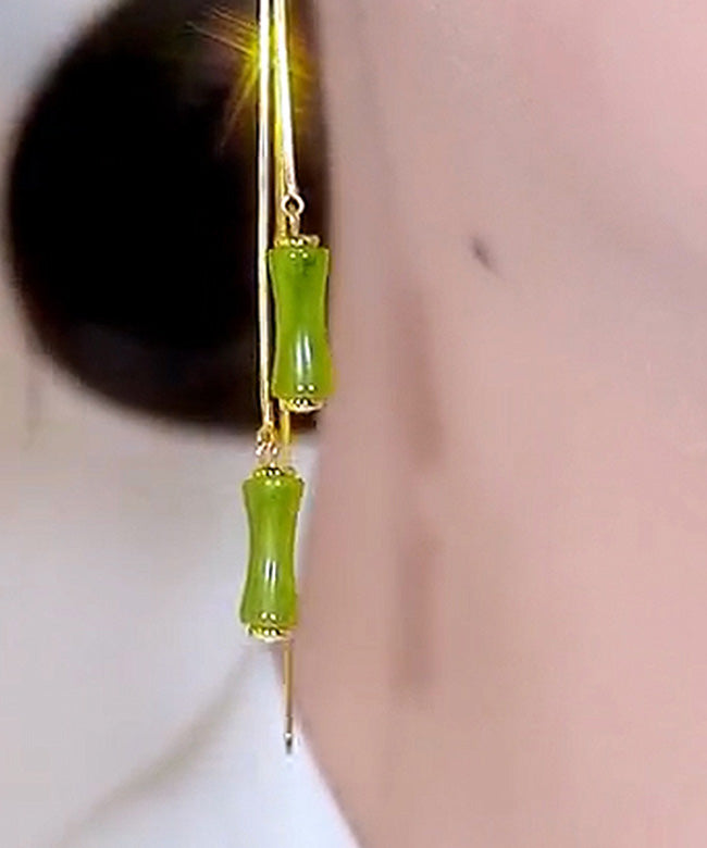Gold Silver Overgild Bamboo Tassel Drop Earrings