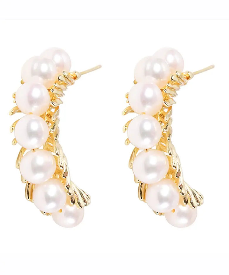 Sterling Silver Overgild Pearl Hoop Earrings