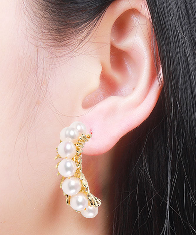 Gold Sterling Silver Overgild Pearl Hoop Earrings