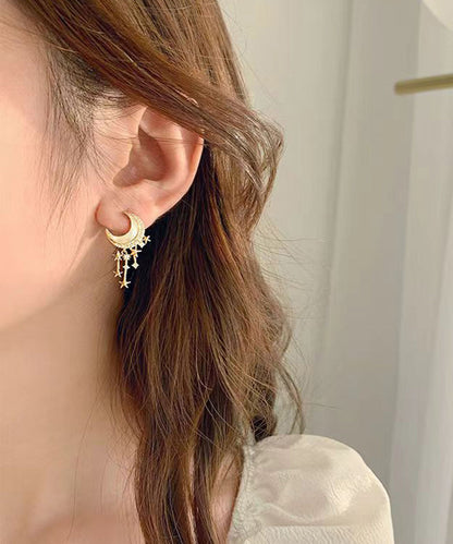 Gold Sterling Silver Overgild Zircon Moon Star Drop Earrings