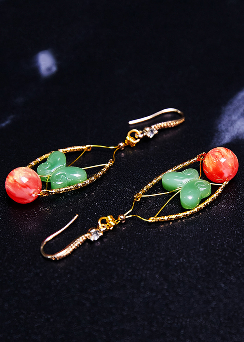 Green Butterfly Jade Original Design Drop Earrings