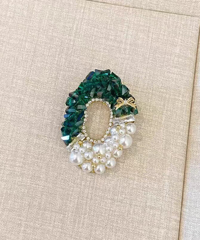 Green Copper Zircon Crystal Pearl Brooches