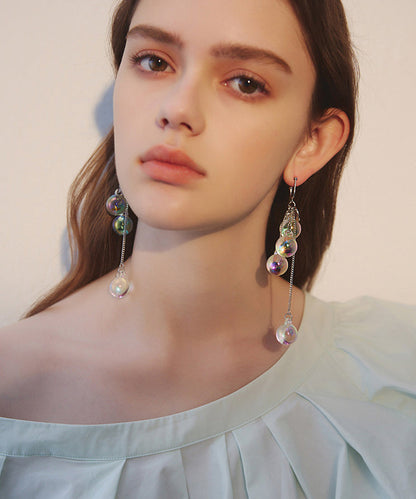 Iridescent Bubble Long Tassel Crystal Bead Drop Earrings