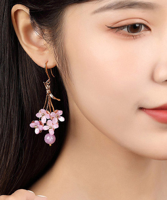 Light Purple Copper Overgild Flower Drop Earrings