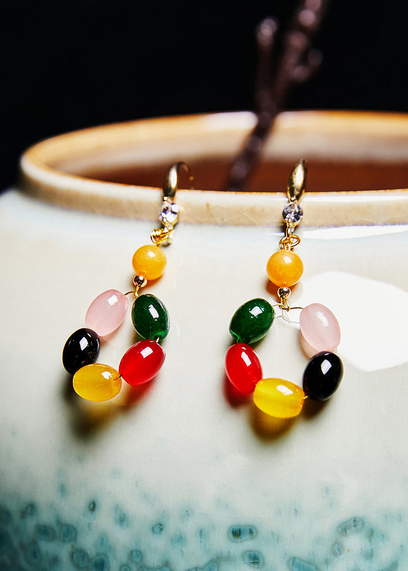 Multicolour Gem Stone Fine Beeswax Drop Earrings