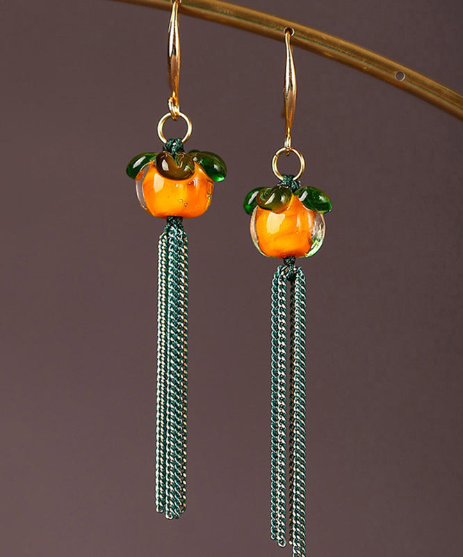 Orange Copper Overgild Coloured Glaze Tassel Drop Earrings
