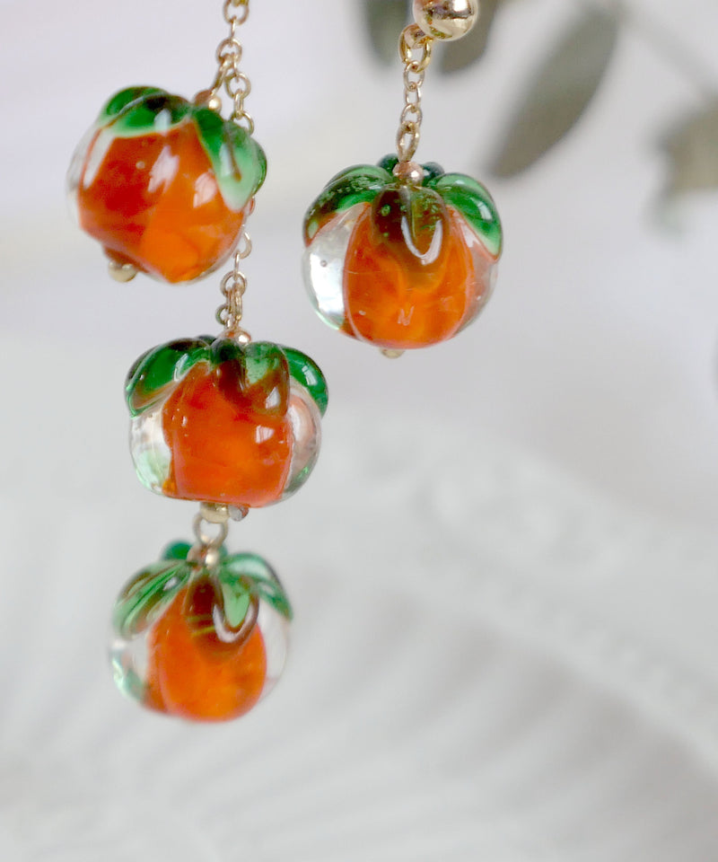 Orange Overgild Asymmetricar Persimmon Ruyi Drop Earrings