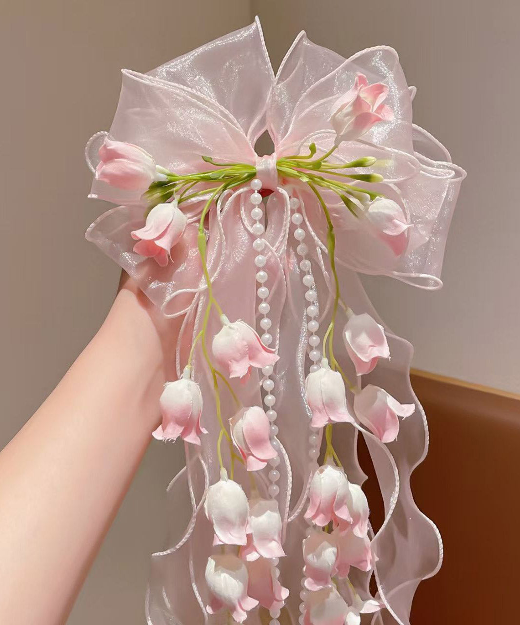 Pink Alloy Bow Lily of the Valley Tassel Hairpin