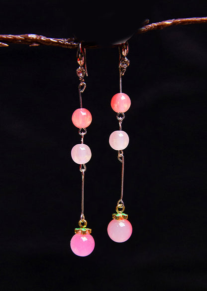 Pink Beads Acrylic Tassels Drop Earrings
