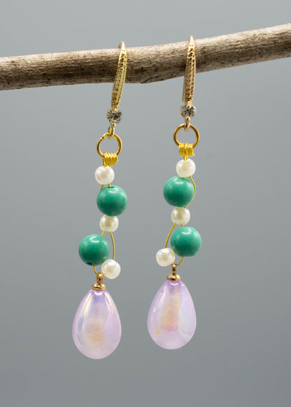 Pink Water Droplet Acrylic Drop Earrings