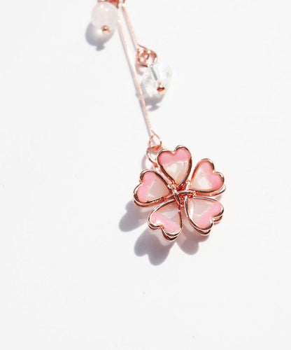 Pink Water Drops and Cherry Blossoms Crystal Asymmetrical Design Drop Earrings