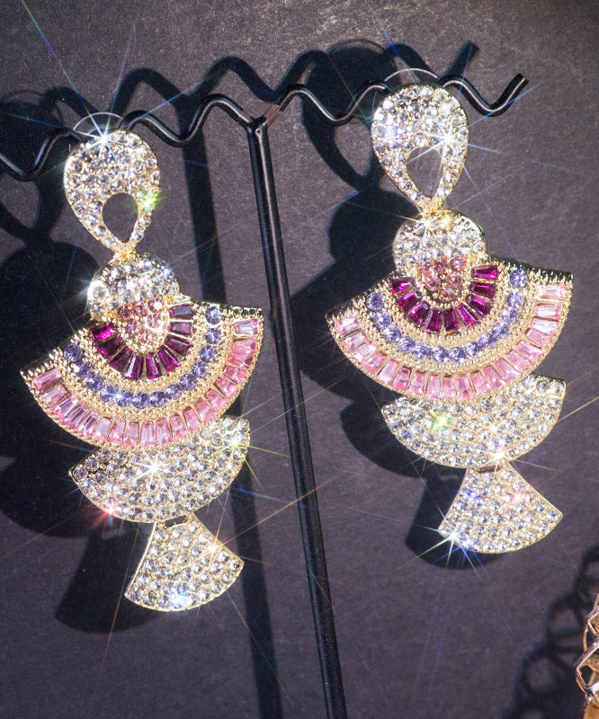Pink Zircon Fan Drop Earrings